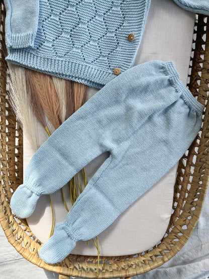 Conjunto de malha bebé 3 peças azul