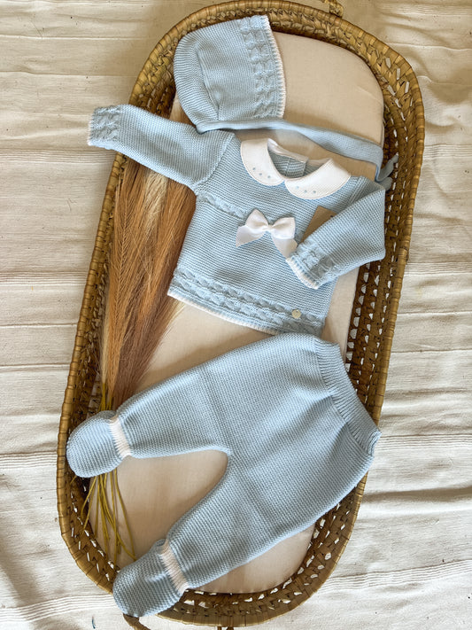 Conjunto de malha 3 peças bebé azul