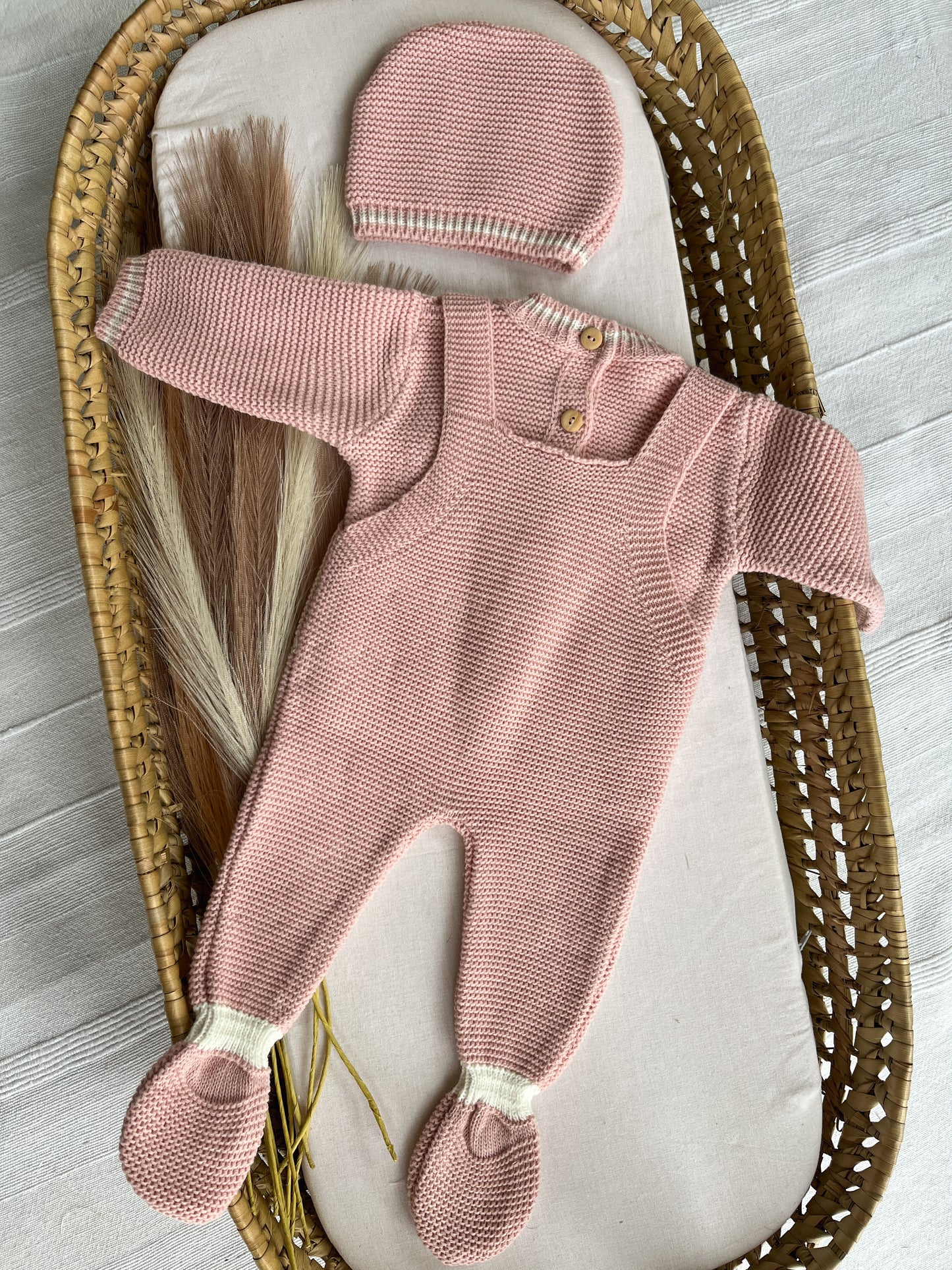 Conjunto de malha 3 peças bebé rosa velho