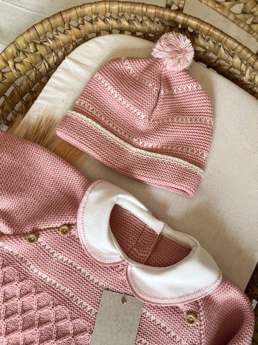Conjunto de malha 3 peças bebé rosa