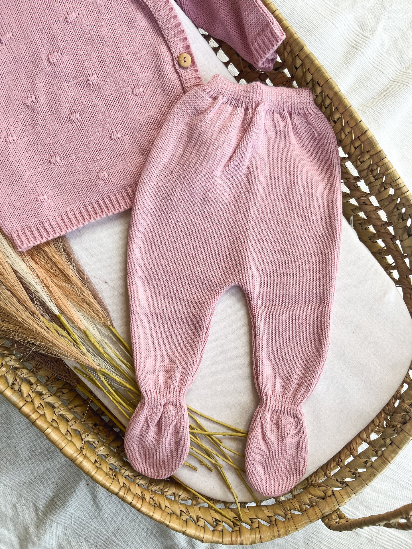 Conjunto de malha 3 peças bebé rosa velho