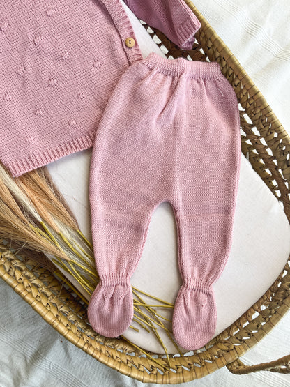 Conjunto de malha 3 peças bebé rosa velho
