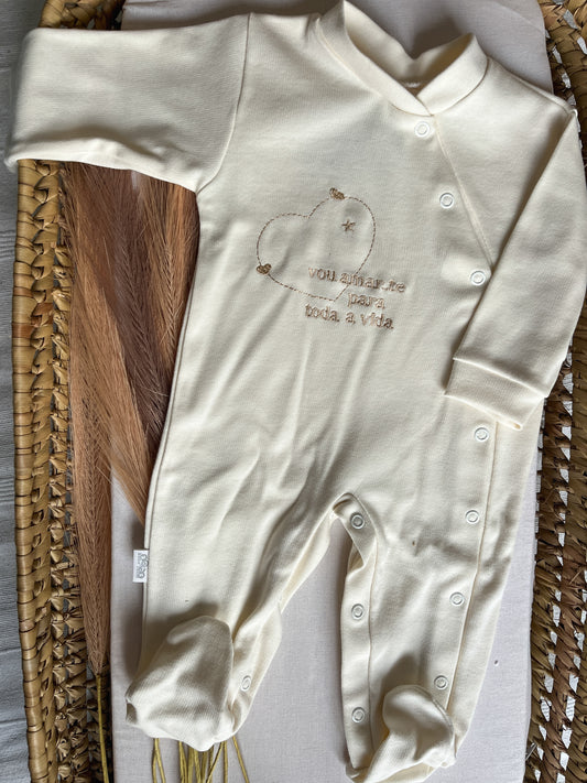 Babygrow de algodão bebé branco pérola “vou amar-te a vida toda”
