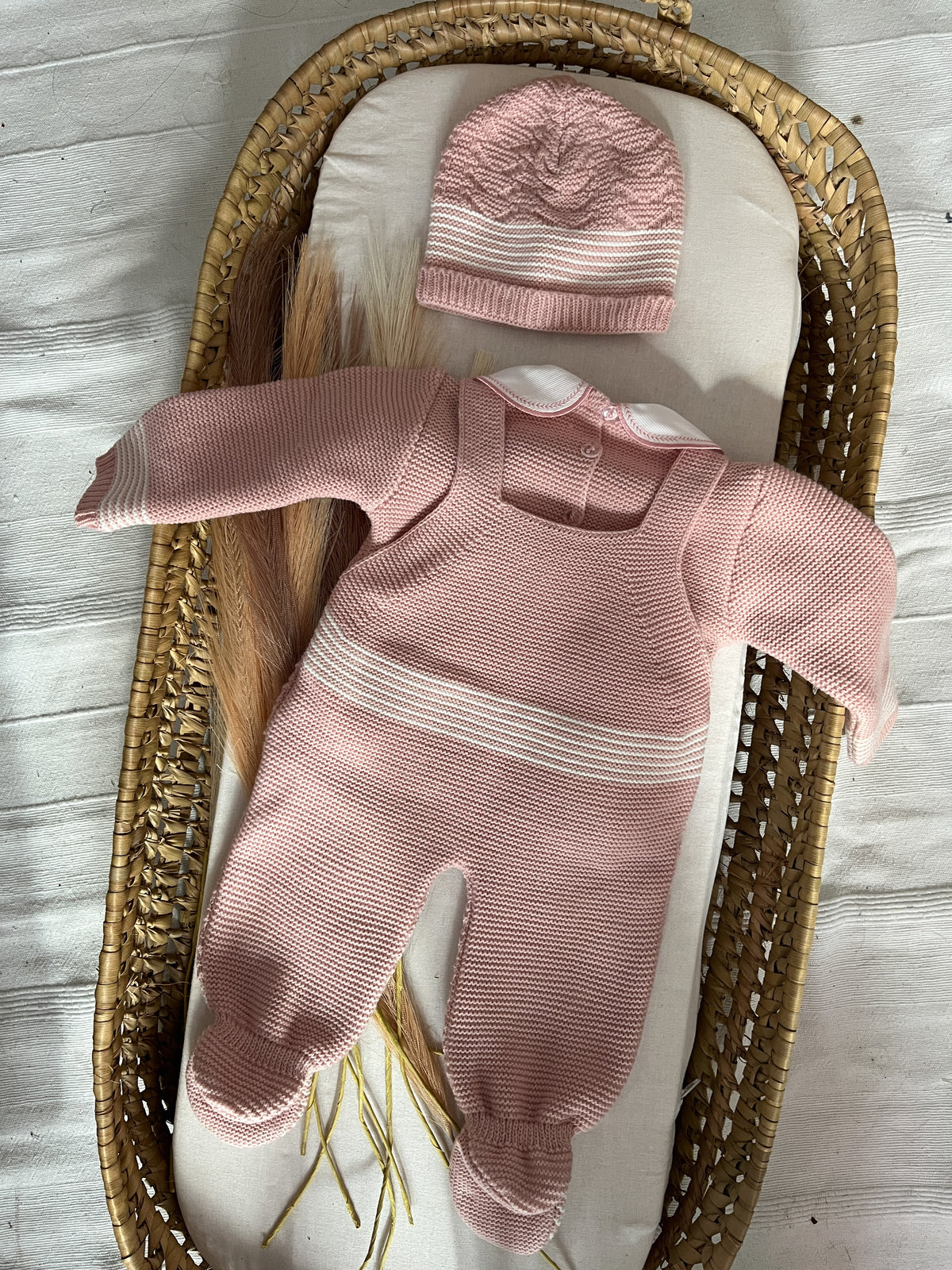 Conjunto de malha 3 peças bebé rosa