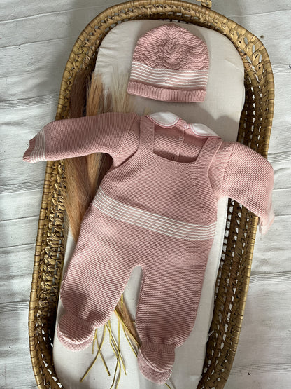 Conjunto de malha 3 peças bebé rosa