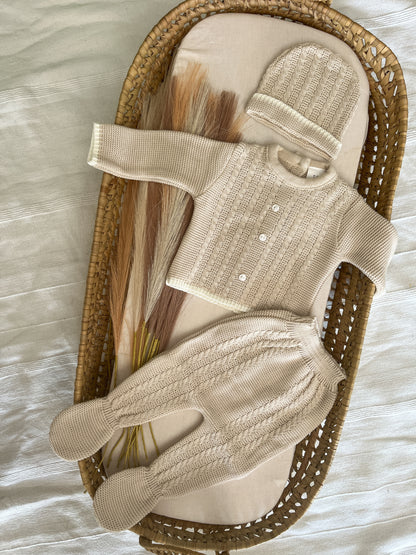 Conjunto de malha 3 peças bebé bege