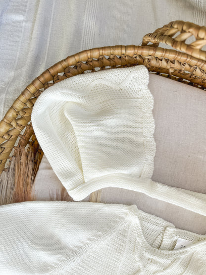 Conjunto de malha bebé 3 peças branco