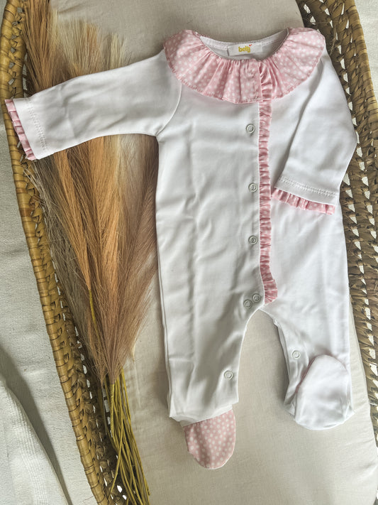Babygrow de algodão bebé rosa branco