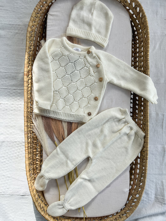 Conjunto de malha bebé 3 peças branco