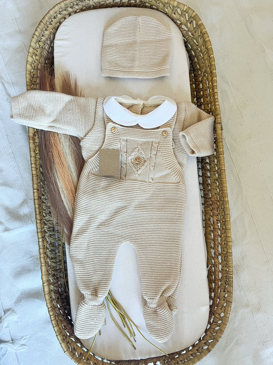 Conjunto de malha 3 peças bebé bege