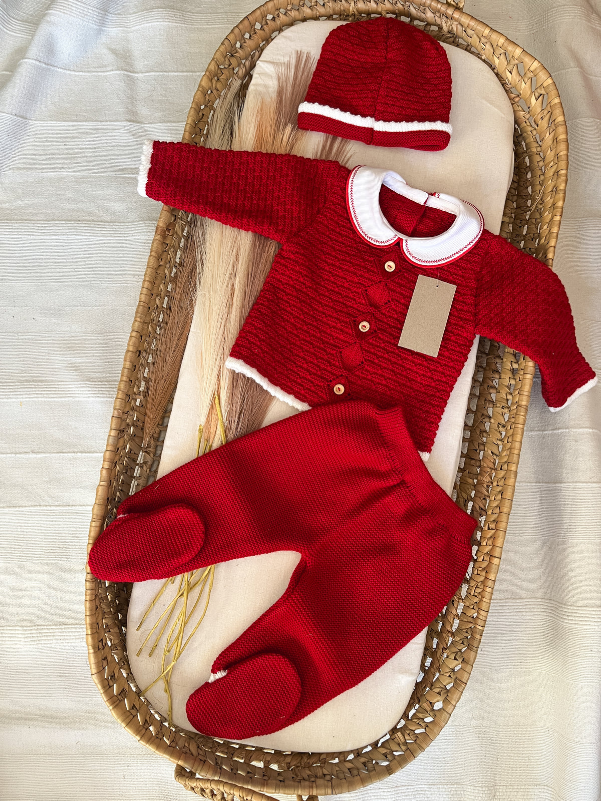 Conjunto de malha 3 peças bebé vermelho
