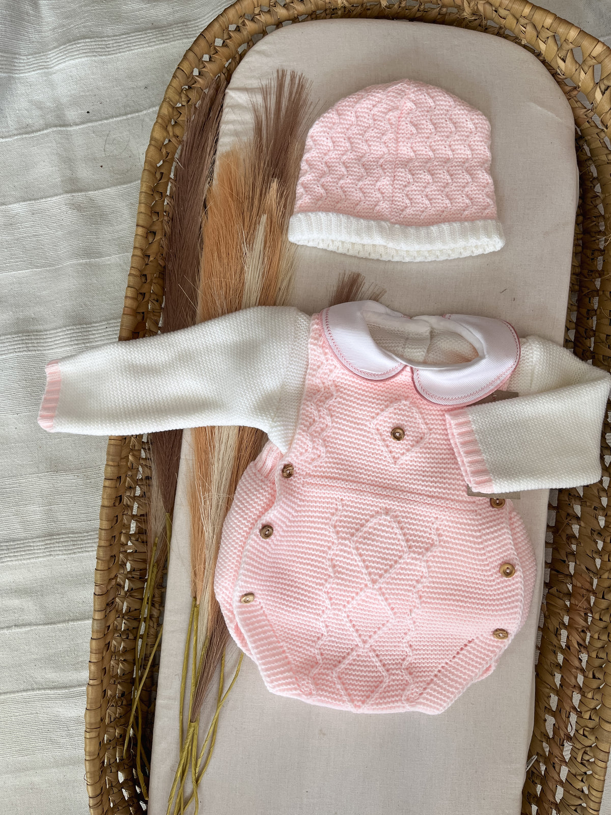 Conjunto de malha 3 peças bebé rosa