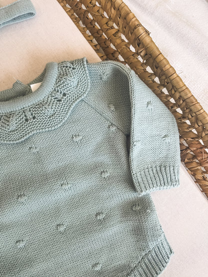 Conjunto de malha fofo e touca bebé verde