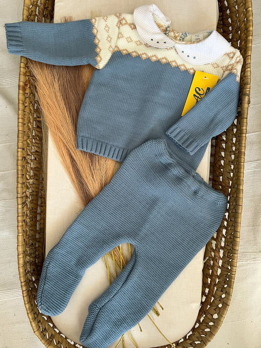 Conjunto de malha 2 peças bebé azul