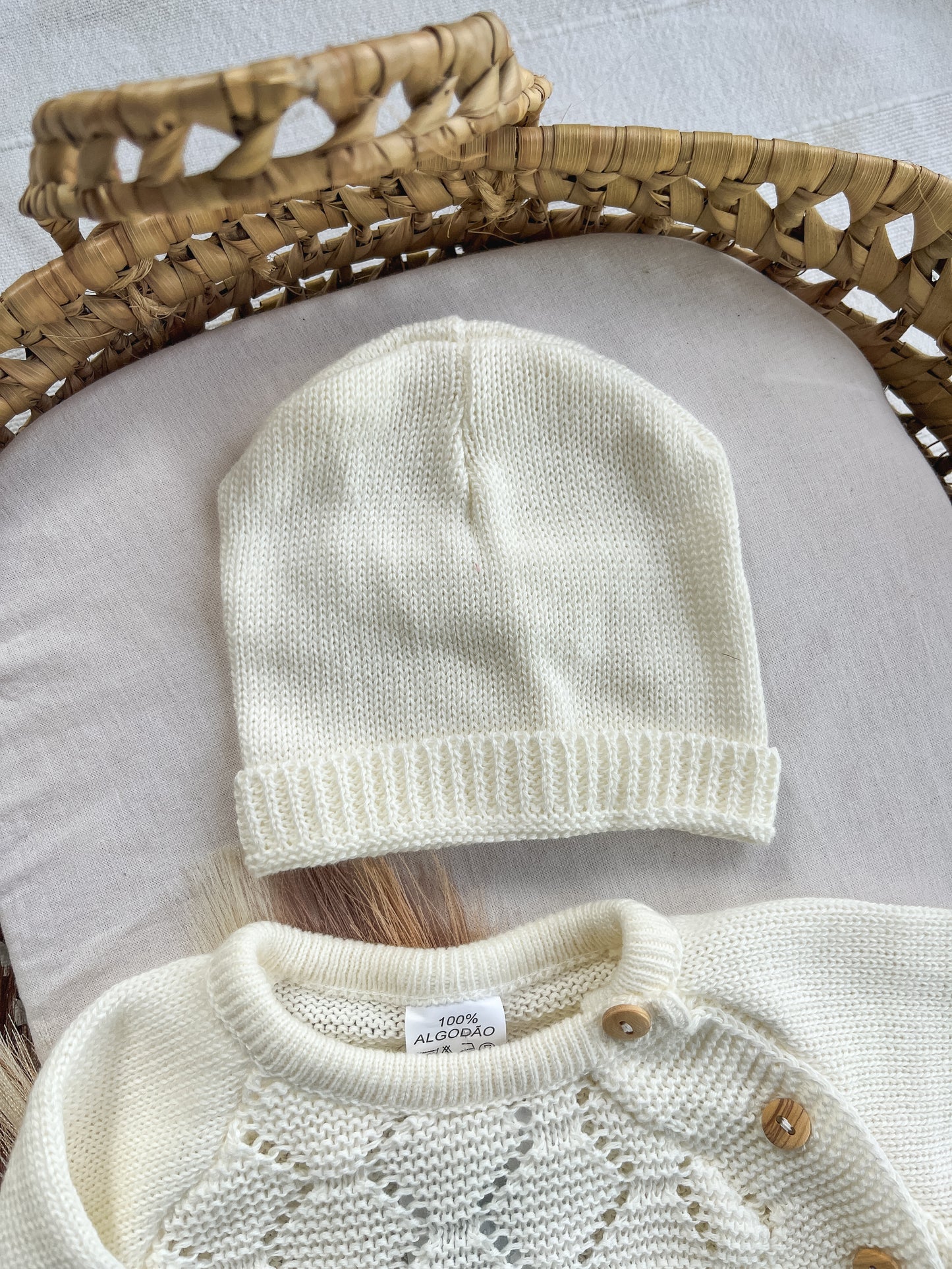 Conjunto de malha bebé 3 peças branco