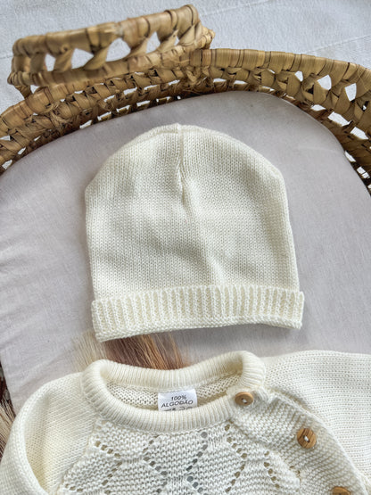 Conjunto de malha bebé 3 peças branco