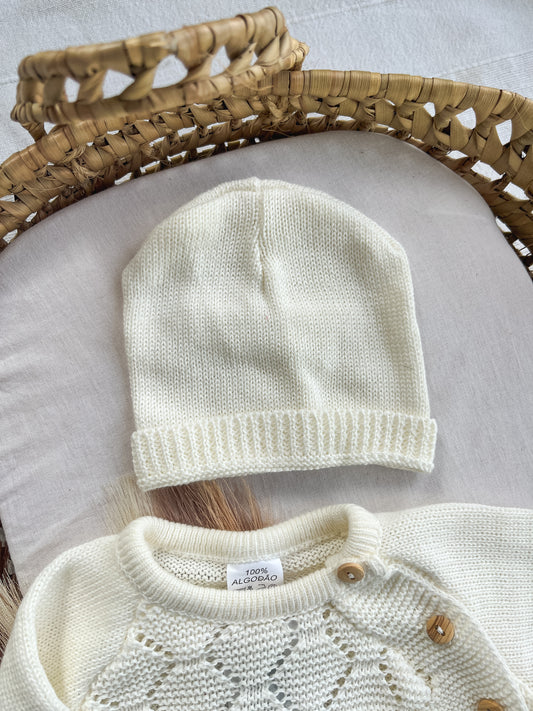 Conjunto de malha bebé 3 peças branco