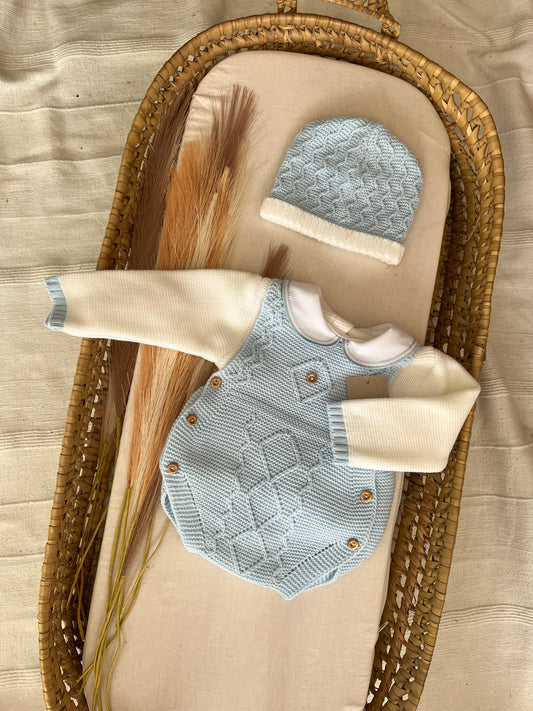 Conjunto de malha 3 peças bebé azul