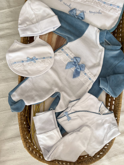 Conjunto primeira roupinha azul 6 peças bebé