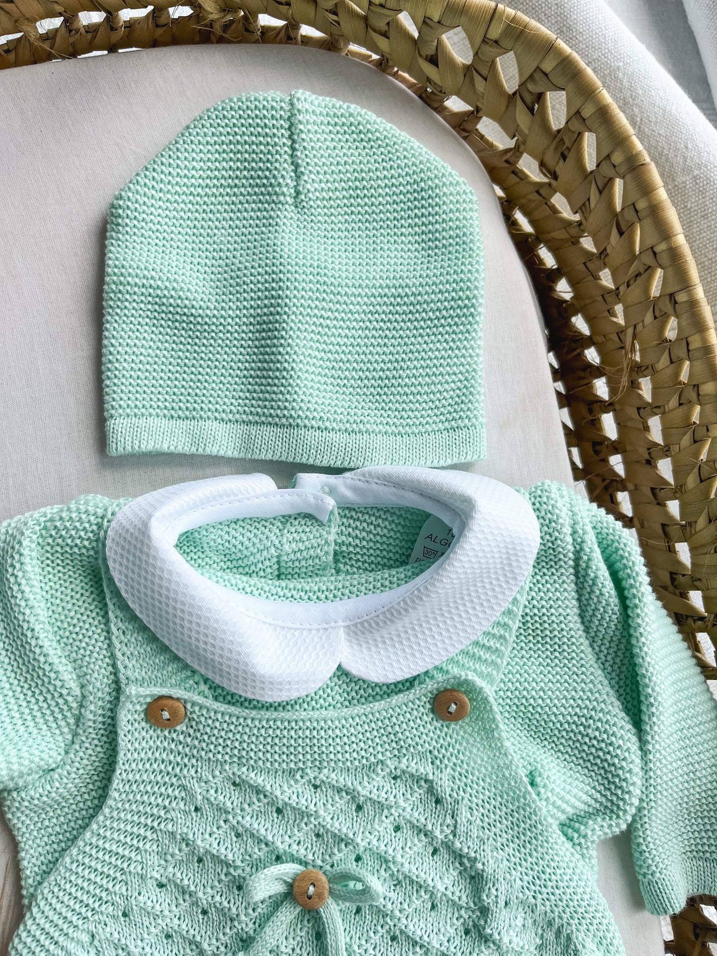 Conjunto de malha bebé 3 peças verde água