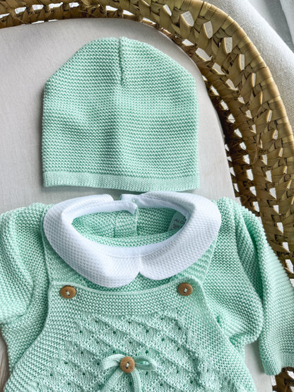 Conjunto de malha bebé 3 peças verde água
