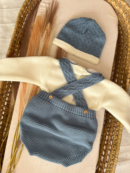 Conjunto de malha 3 peças bebé azul