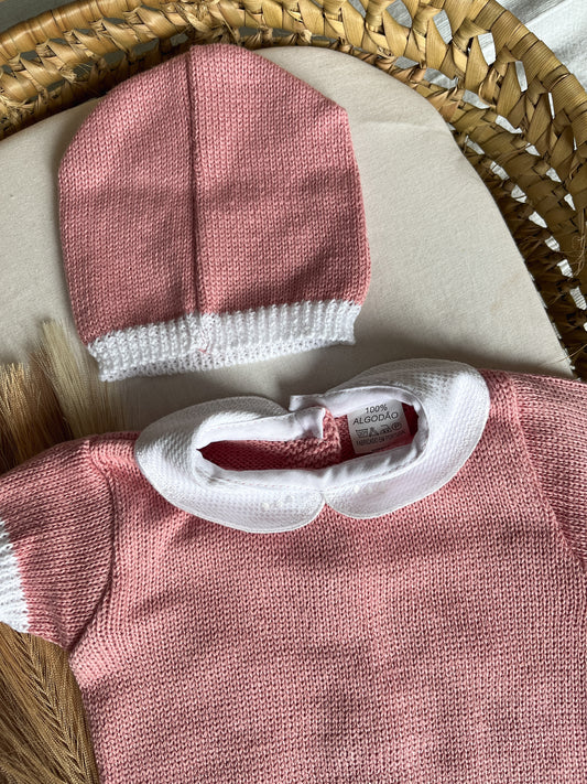 Conjunto de malha bebé 3 peças rosa