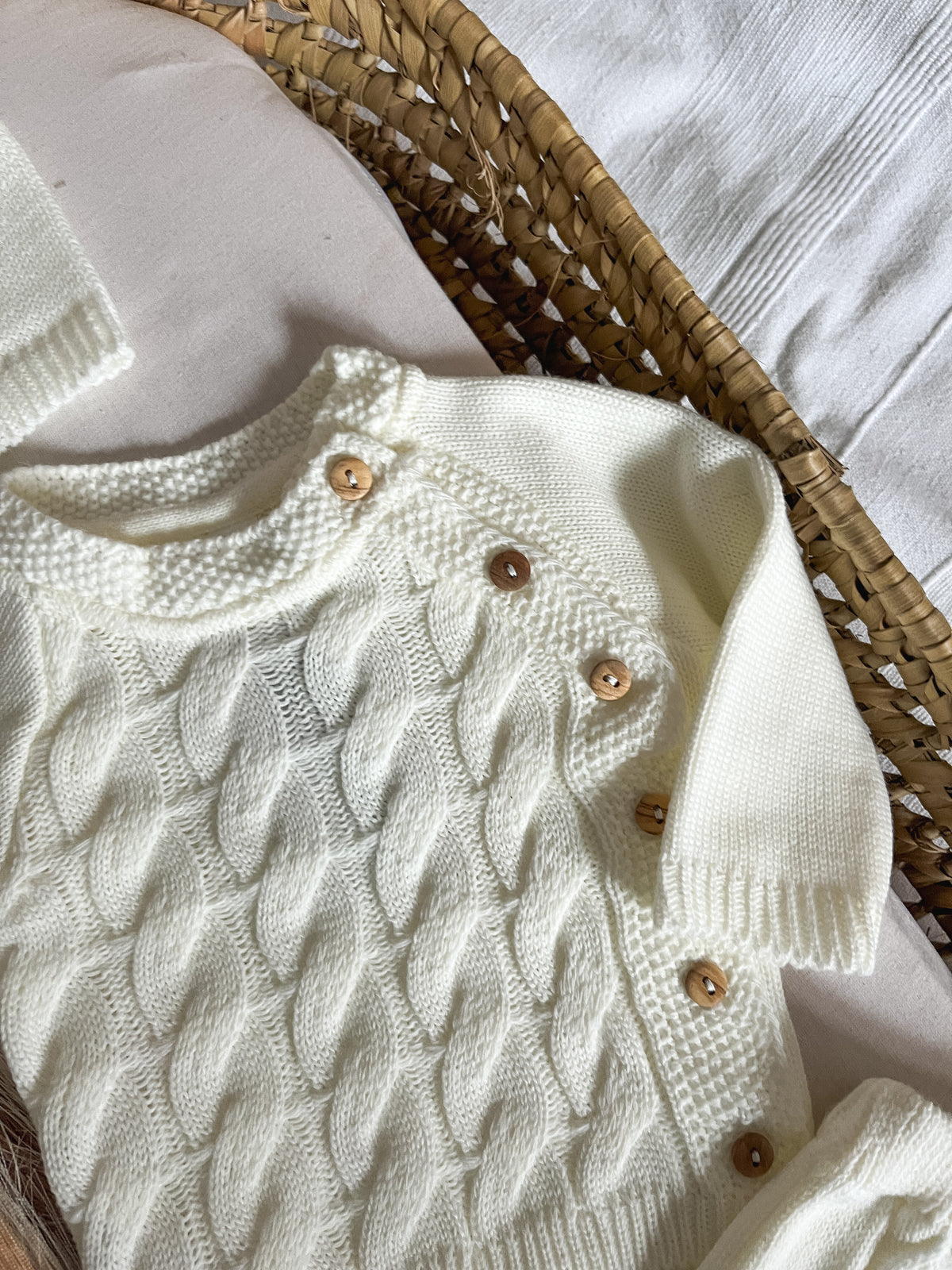 Conjunto de malha 3 peças bebé branco pérola