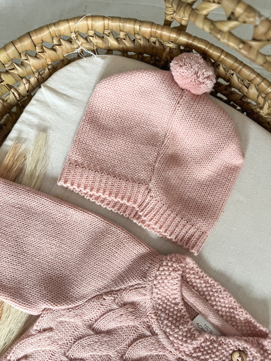 Conjunto de malha 3 peças bebé rosa
