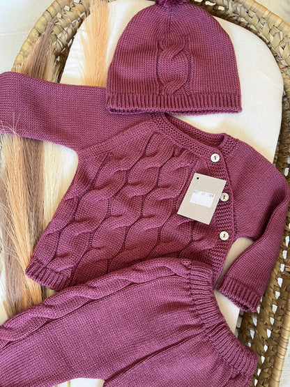 Conjunto de malha 4 peças bebé rosa