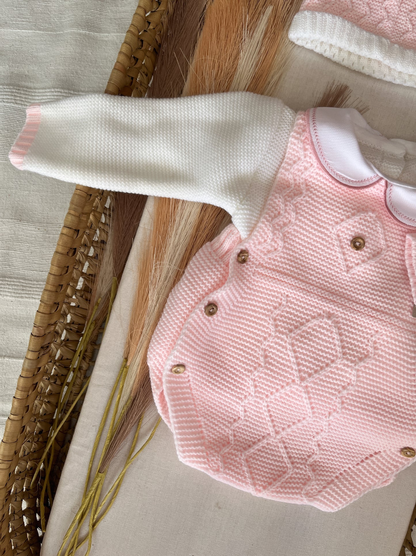 Conjunto de malha 3 peças bebé rosa