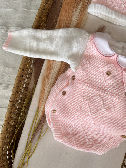 Conjunto de malha 3 peças bebé rosa