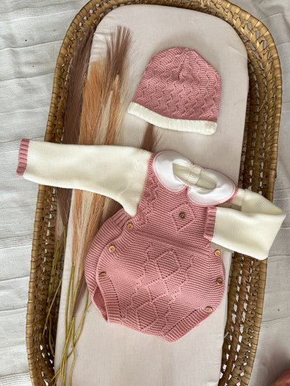 Conjunto de malha 3 peças bebé rosa