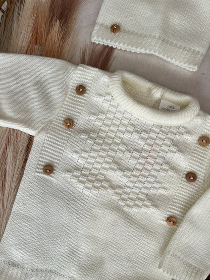 Conjunto de malha 3 peças bebé branco pérola