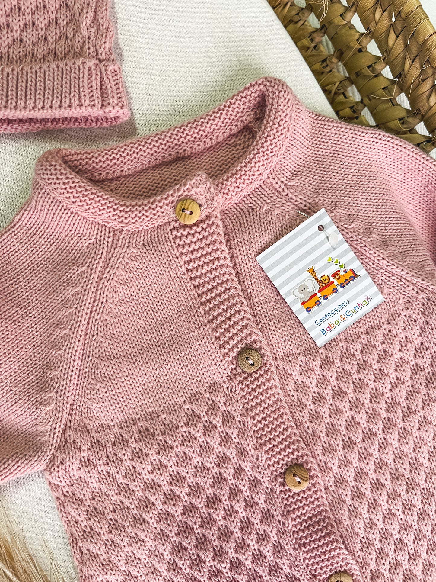 Conjunto de malha bebé 2 peças rosa velho