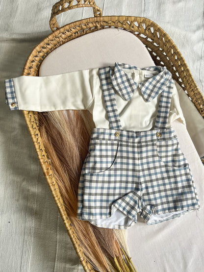 Conjunto de calções com camisa bebé menino azul cinza