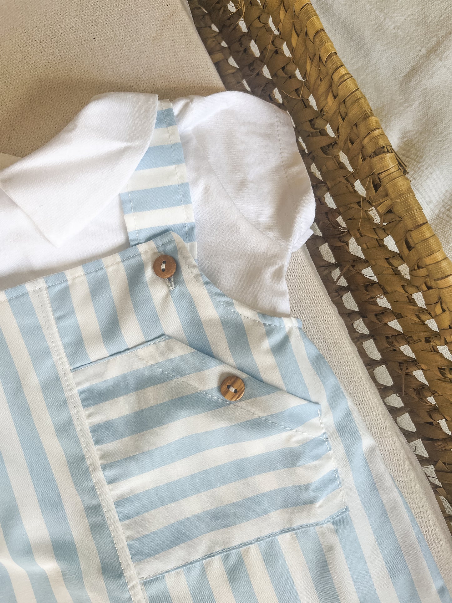 Conjunto de jardineira com blusa bebé menino azul