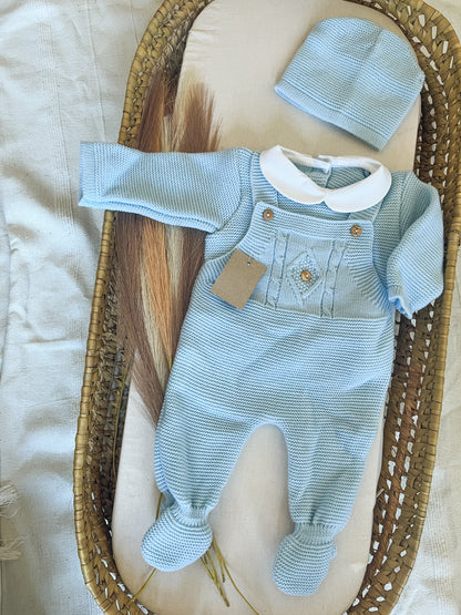 Conjunto de malha 3 peças bebé azul