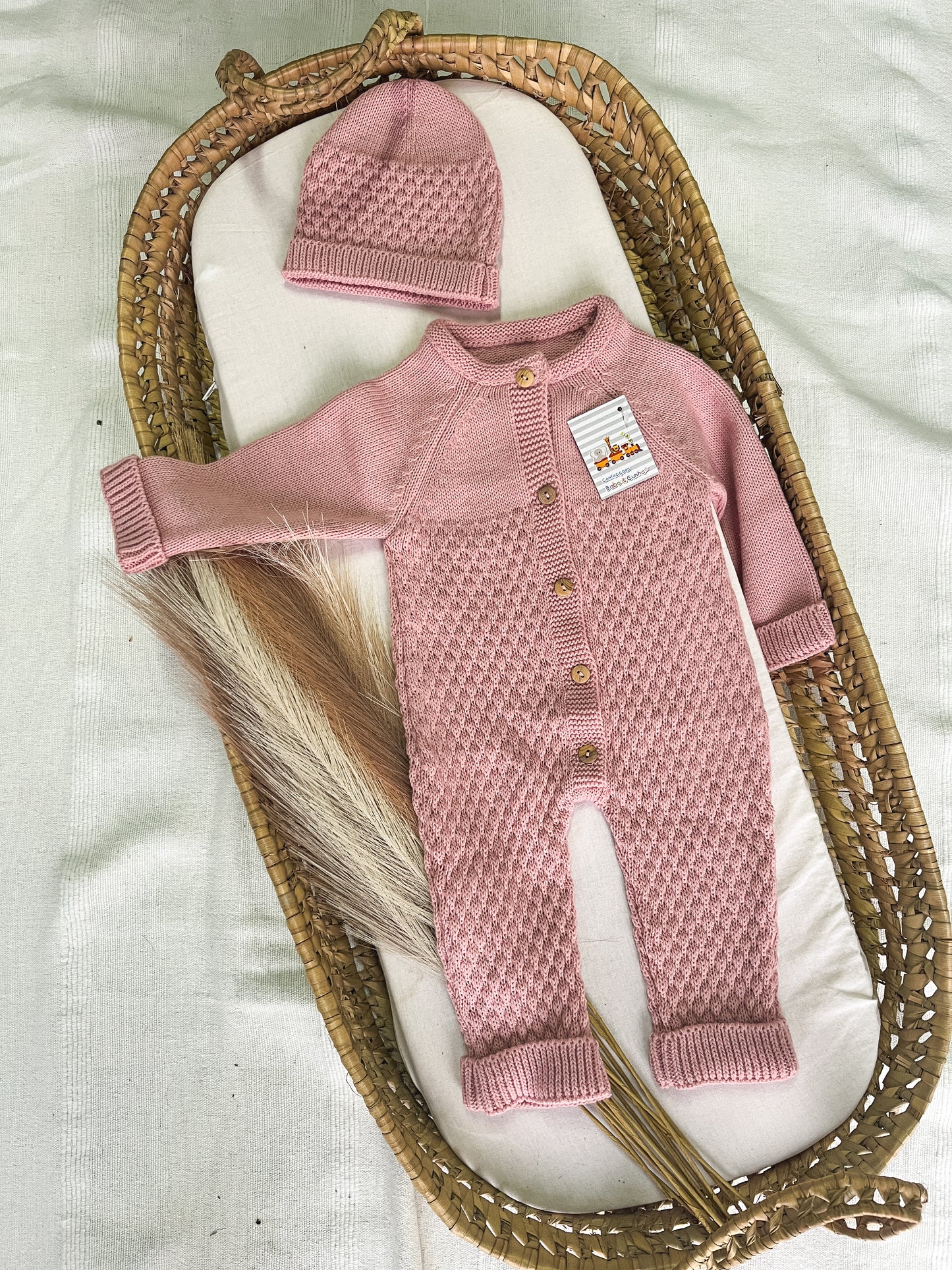 Conjunto de malha bebé 2 peças rosa velho
