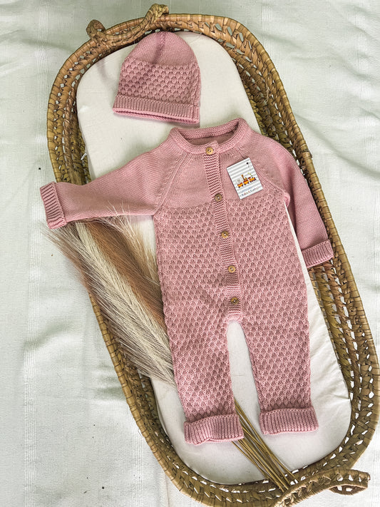 Conjunto de malha bebé 2 peças rosa velho
