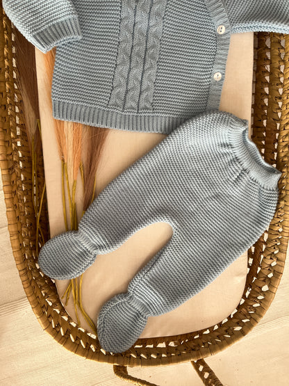 Conjunto de malha 3 peças bebé azul