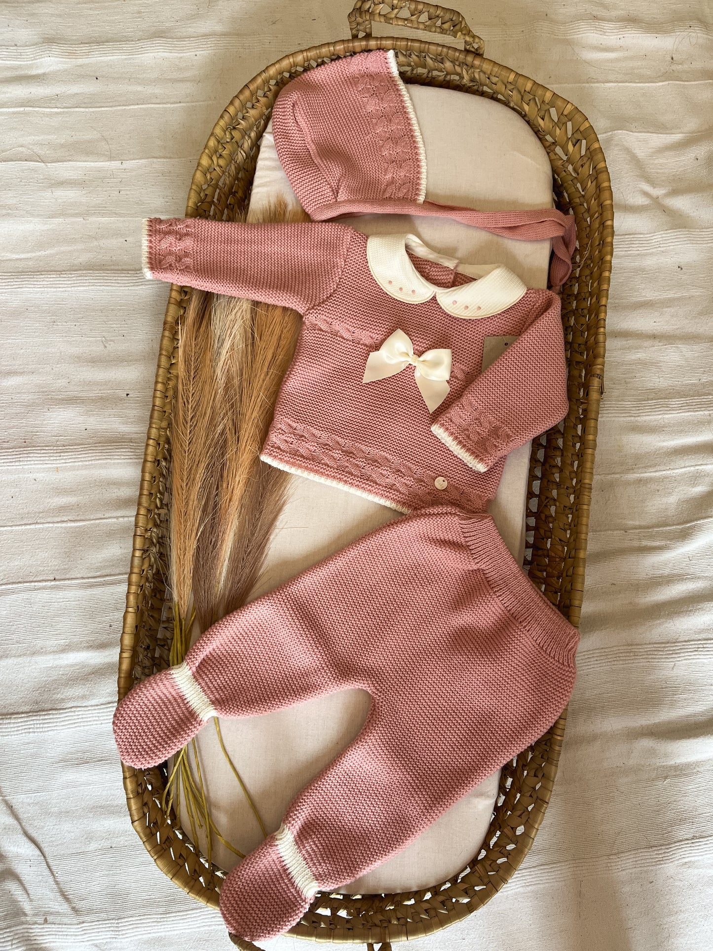 Conjunto de malha 3 peças bebé rosa