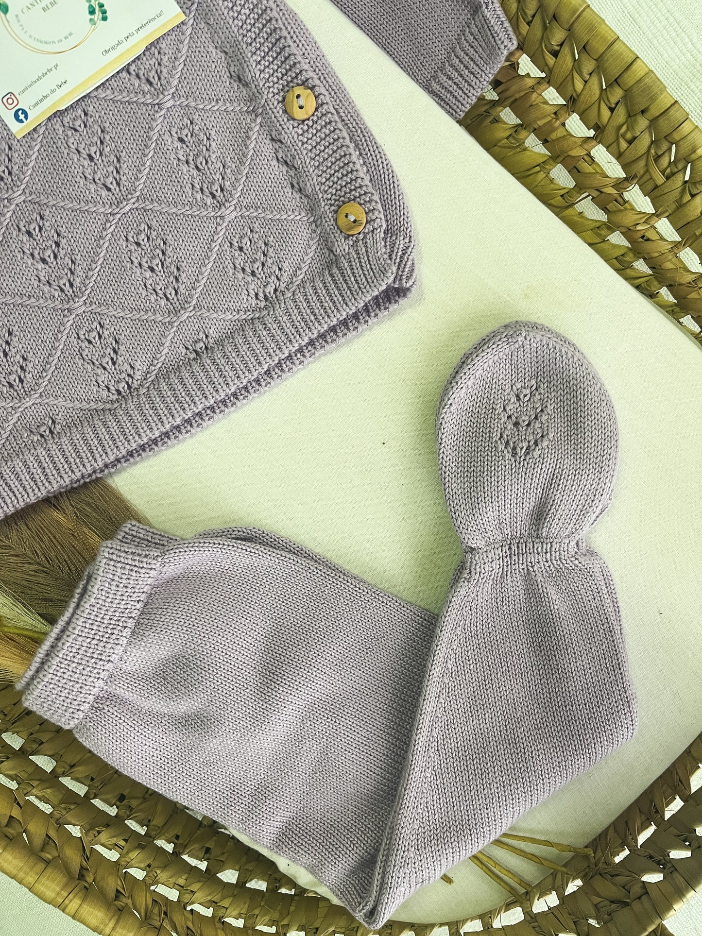 Conjunto de malha 3 peças bebé lavanda