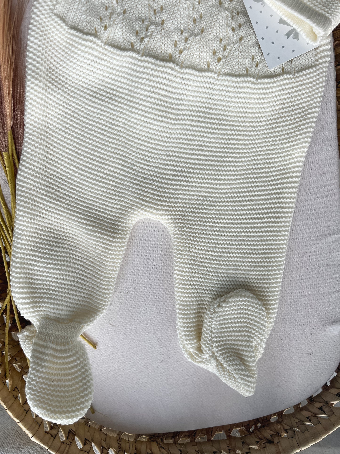 Conjunto de malha bebé 3 peças branco