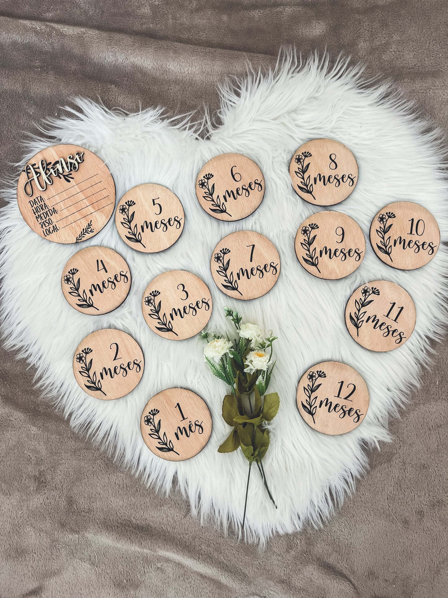 Conjunto placas bebé milestones meses + placa nascimento