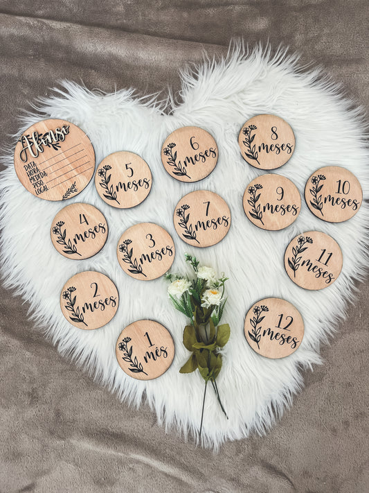 Conjunto placas bebé milestones meses + placa nascimento