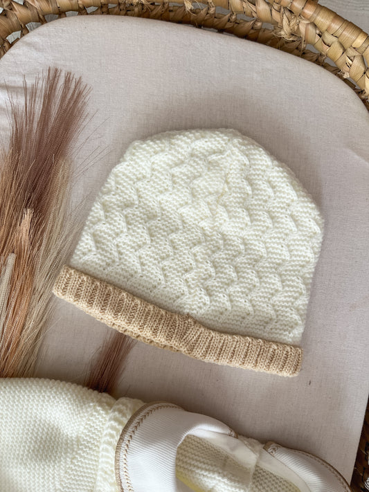 Conjunto de malha 3 peças bebé branco pérola