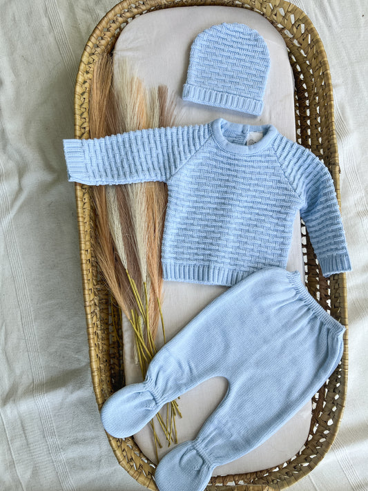 Conjunto de malha 3 peças bebé azul