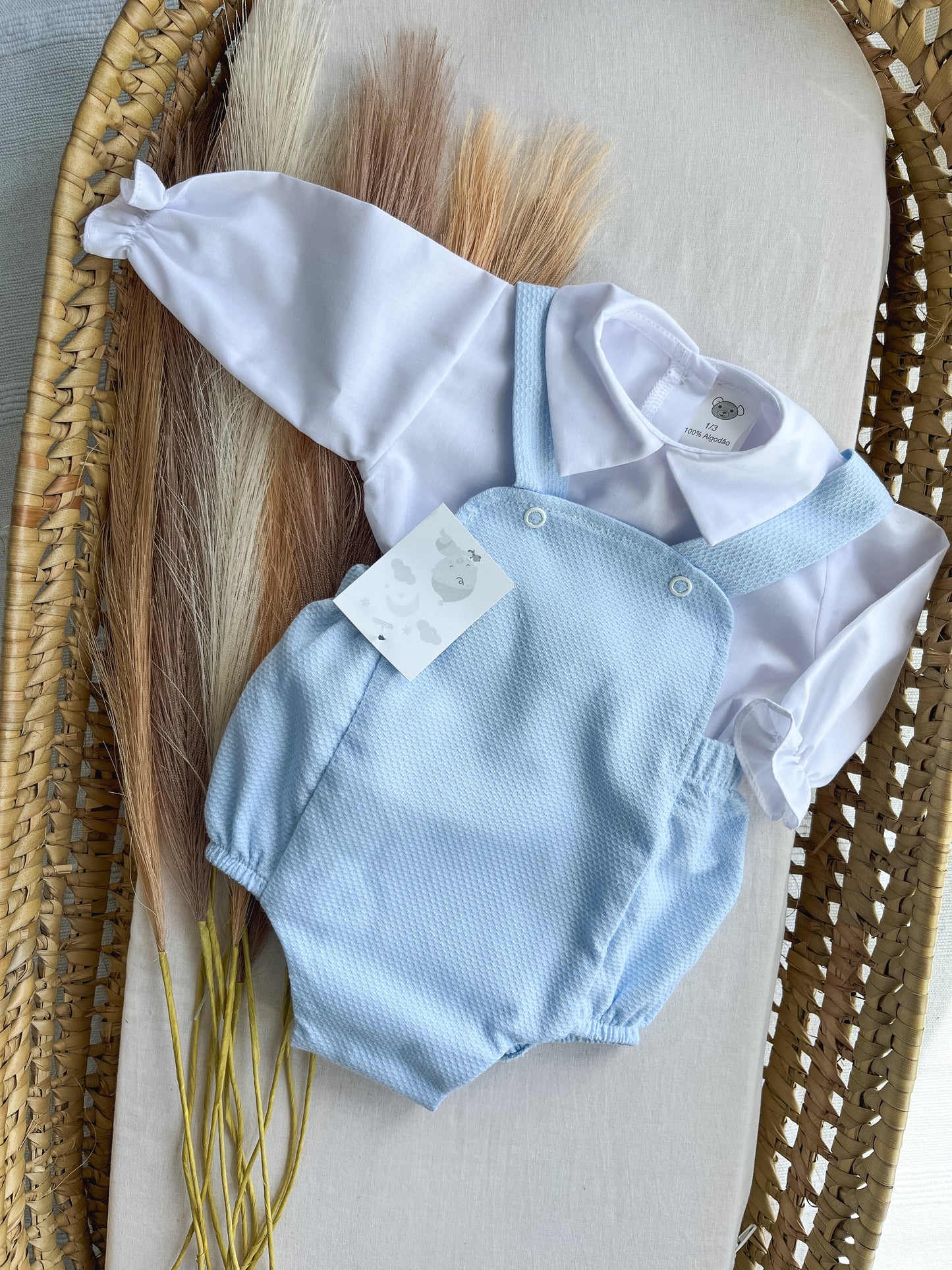 Conjunto de fofo/jardineira e camisa azul