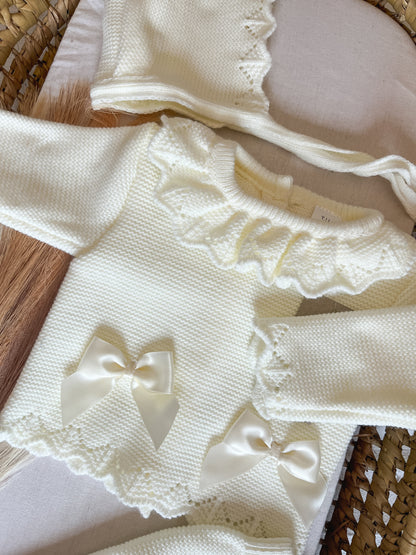 Conjunto de malha 3 peças bebé branco pérola